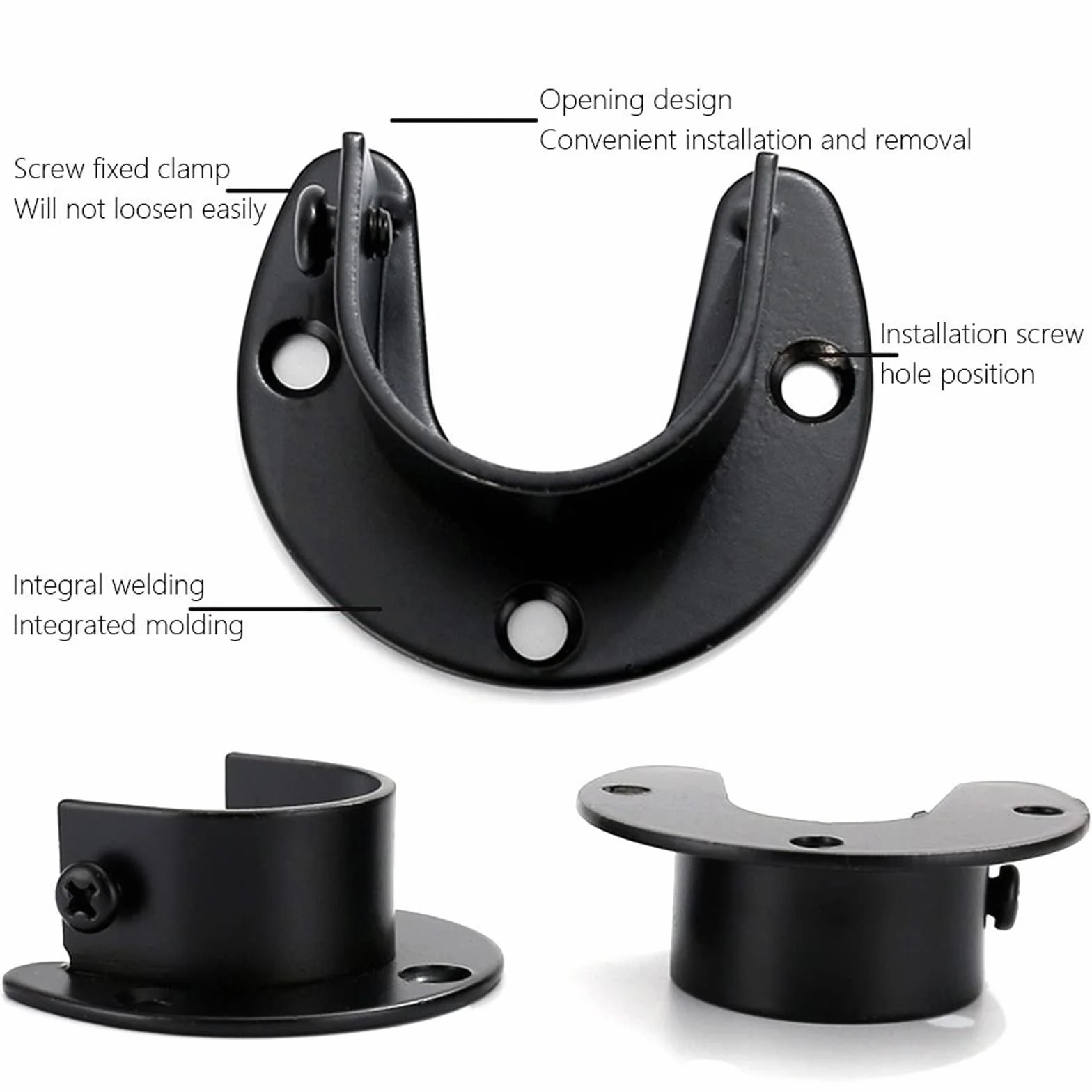 4 sztuki uchwytów na ubrania, uchwyt z rur okrągłych, czarny, stal nierdzewna, karnisz (32 mm)