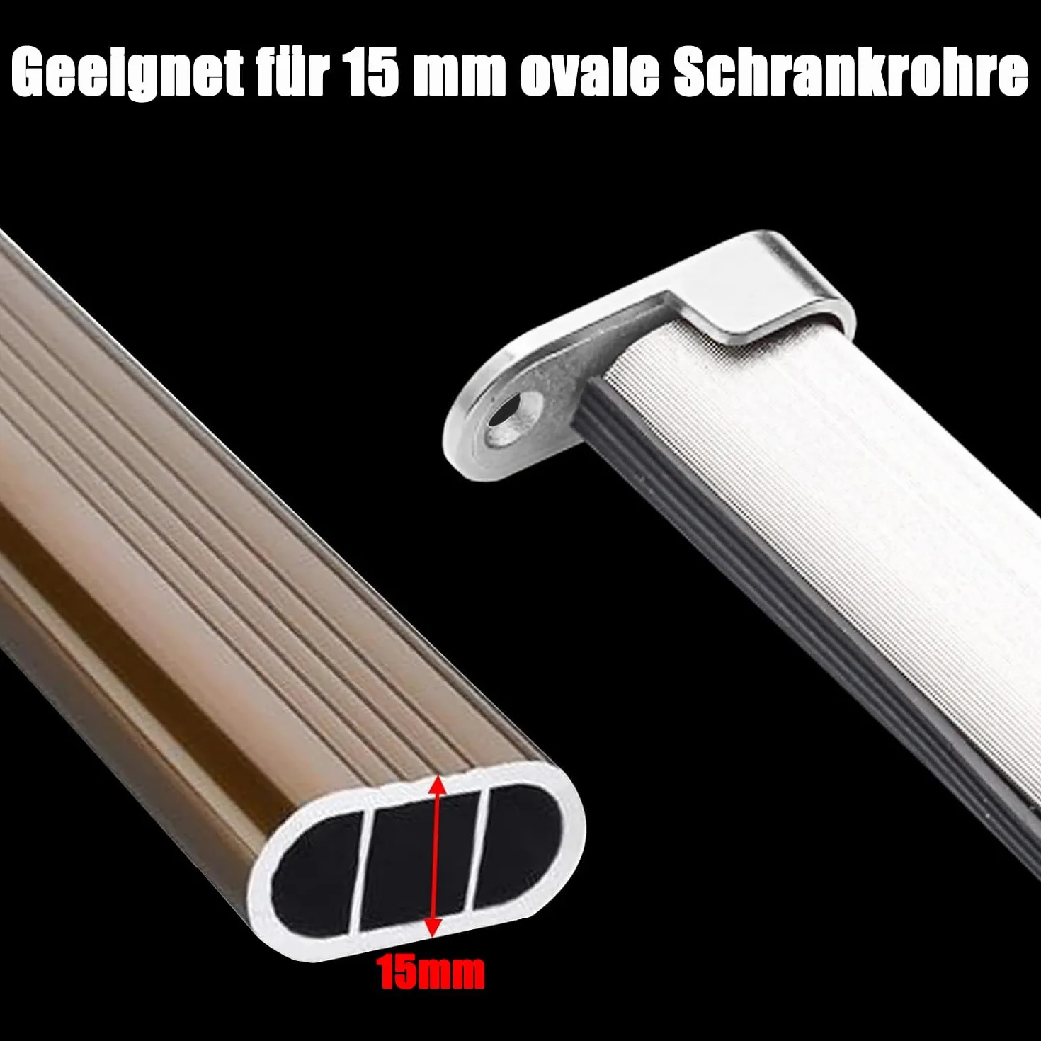 2 uchwyty na wieszaki na ubrania, owalne uchwyty do drążków na ubrania, do szafy, metalowy uchwyt na drążek owalny 15 mm, śruby w zestawie