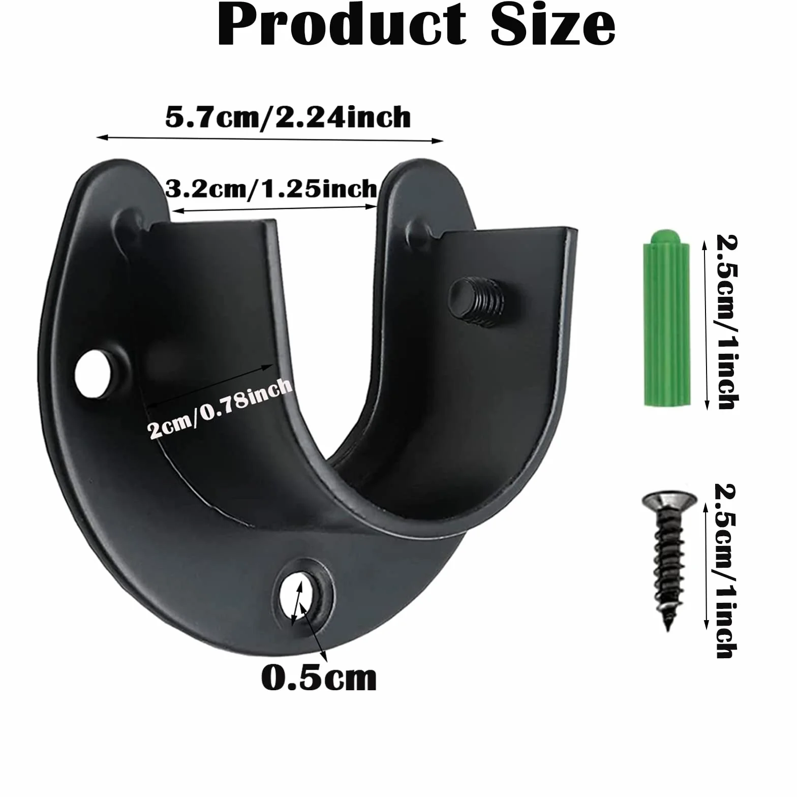 4 sztuki uchwytów na ubrania, uchwyt z rur okrągłych, czarny, stal nierdzewna, karnisz (32 mm)