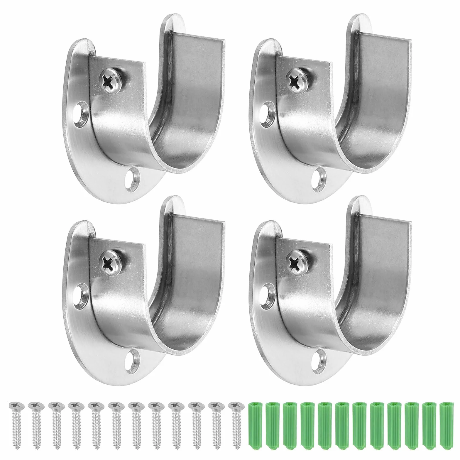 QUARKZMAN 4 sztuki 38 mm / 1-1/2" uchwyt na drążek na ubrania ze stali nierdzewnej w kształcie litery U, uchwyt na drążek na ubrania, srebrny